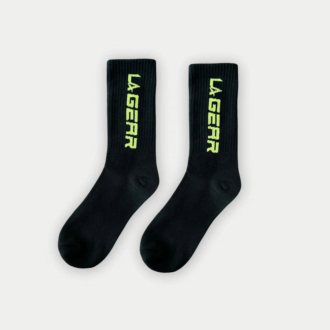 LA Gear Classic Crew Socks Neon Yellow and Black