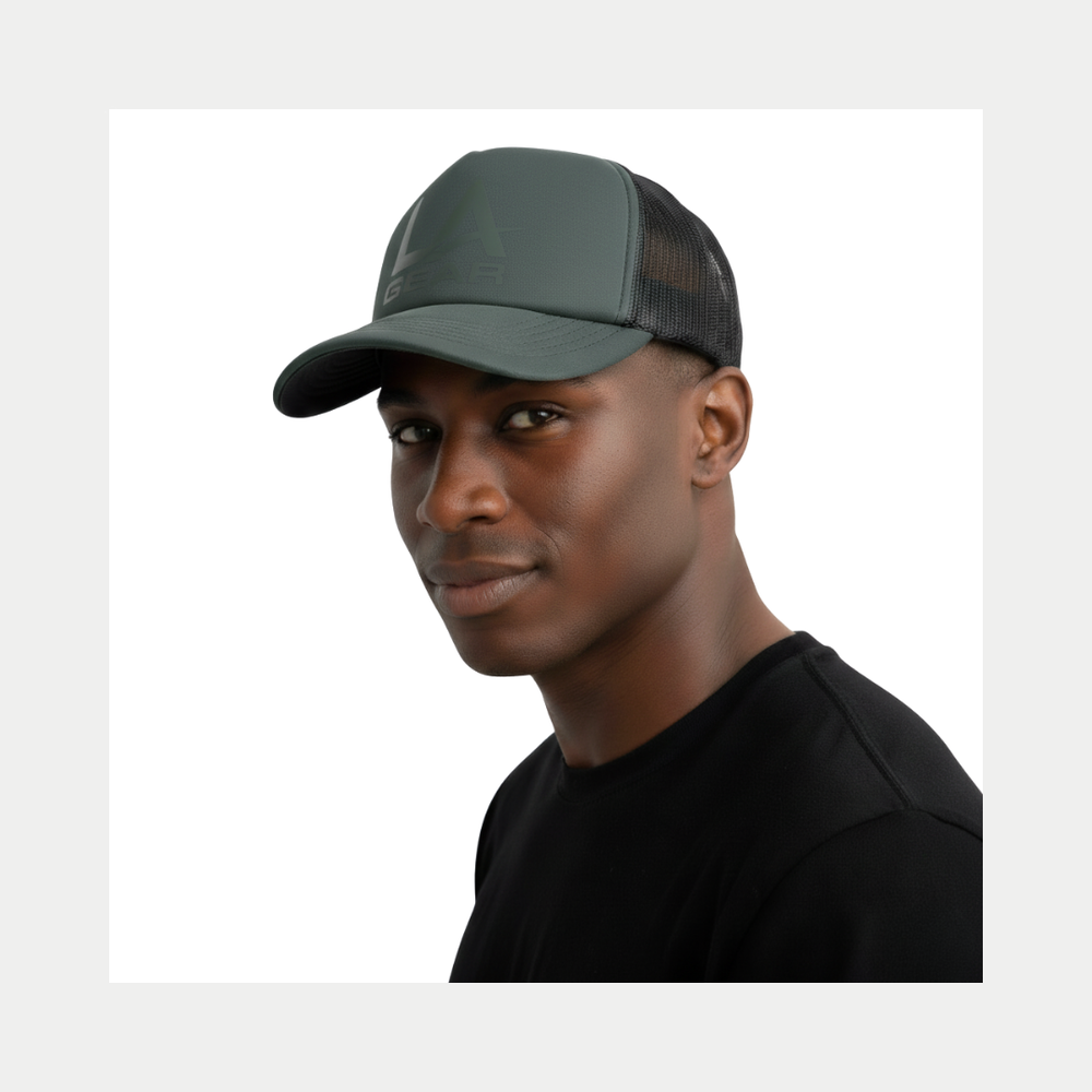 LA Gear Foam Trucker Hat Sage on Model.