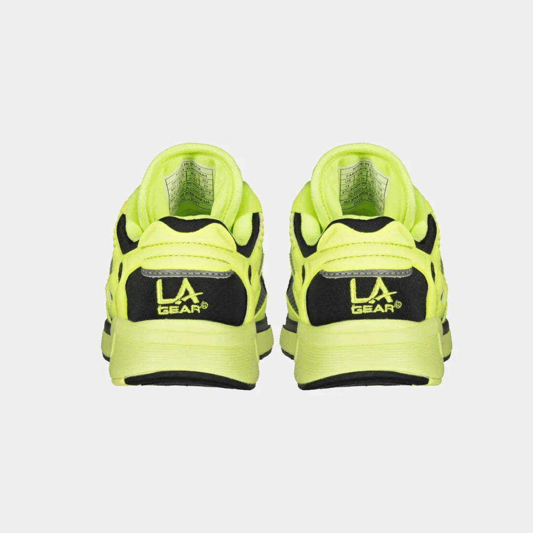 LA Gear Kids Catapult Light-Up x Glow Low Top Neon Yellow x Black Back.