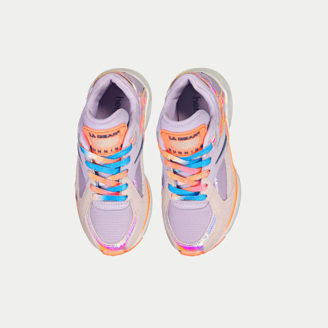 LA Gear Kids Catapult Light-Up Low Top Purple and Orange Top View.