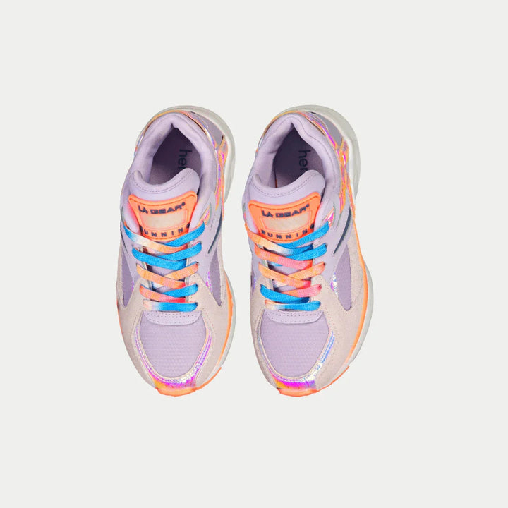 LA Gear Kids Catapult Light-Up Low Top Purple and Orange Top View.