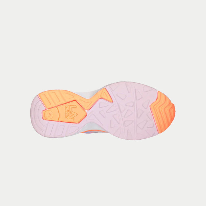 LA Gear Kids Catapult Light-Up Low Top Purple and Orange Bottom View.