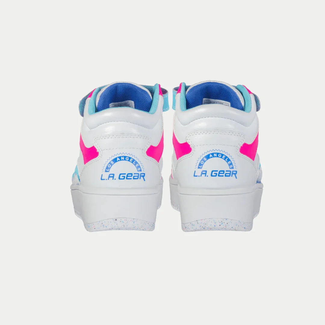 LA Gear Kids Flame High-top White, Pink and Blue