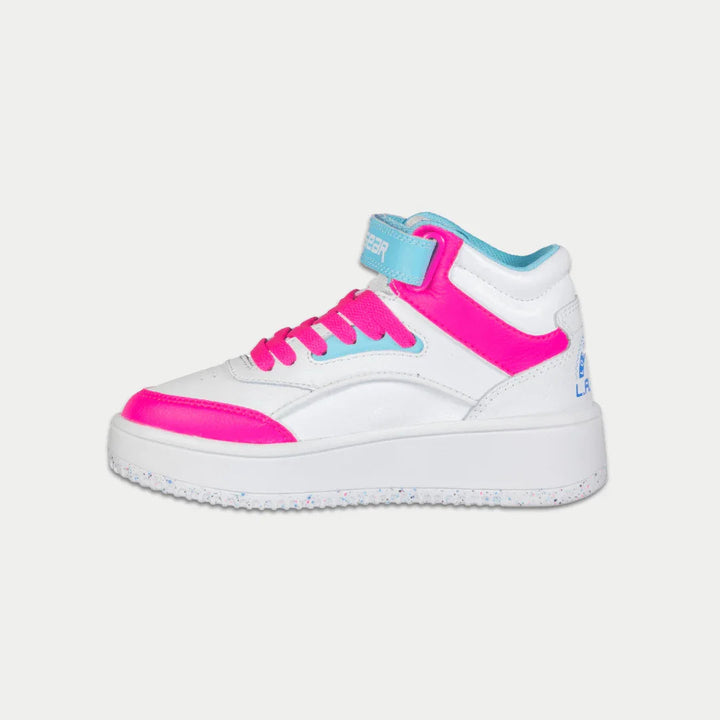 LA Gear Kids Flame High-top White, Pink and Blue