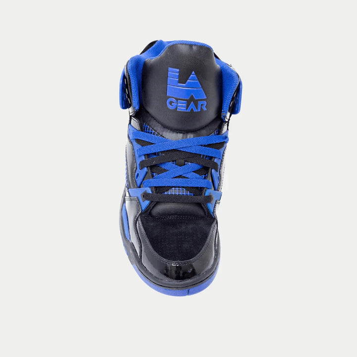 LA Gear Men's KAJ Vintage High-top Blue and Black Front View.