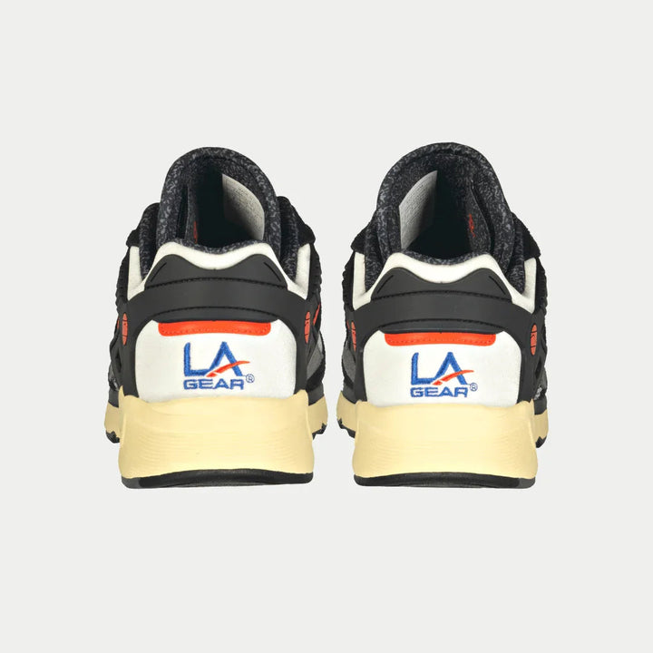 LA Gear Men's Catapult Light-Up Low Top Black and Orange Back View.