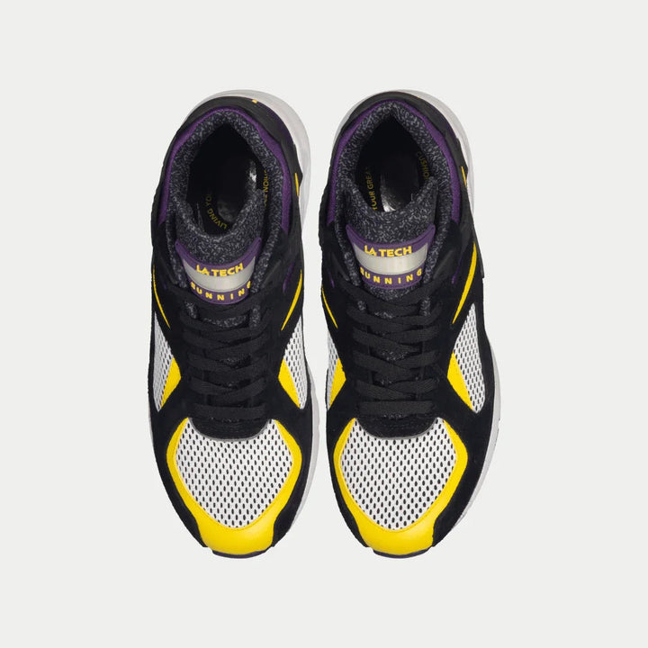 LA Gear Men's Catapult Light-Up Low Top Black x Purple x Yellow Top View.