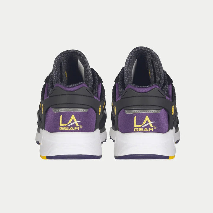 LA Gear Men's Catapult Light-Up Low Top Black x Purple x Yellow Back View.