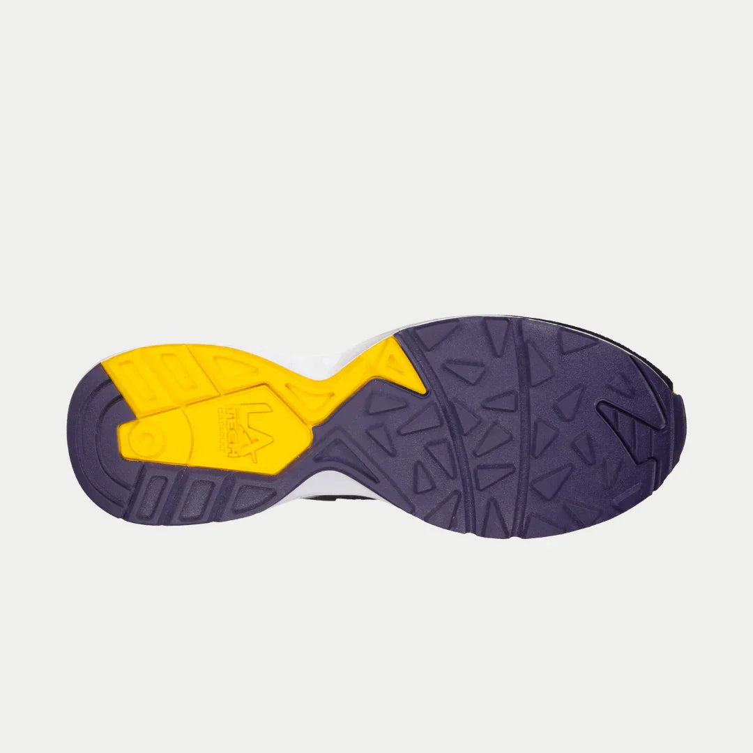 LA Gear Men's Catapult Light-Up Low Top Black x Purple x Yellow Bottom View.