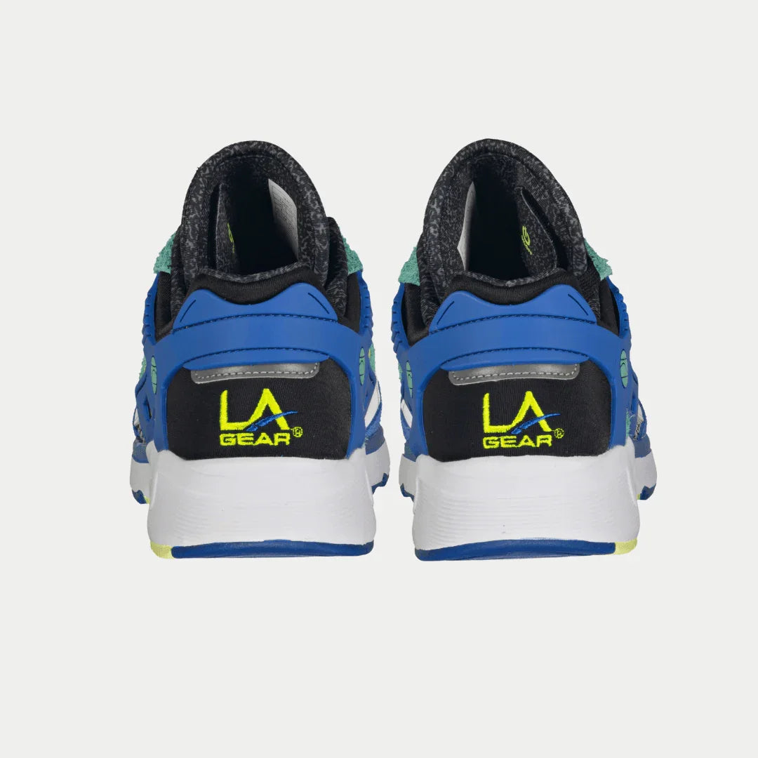 LA Gear Men's Catapult Light-Up Low Top Blue x Green Back View.