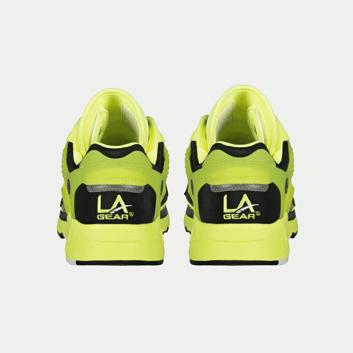 LA Gear Men's Catapult Light-Up x Glow Low Top Neon Yellow and Black Back View.