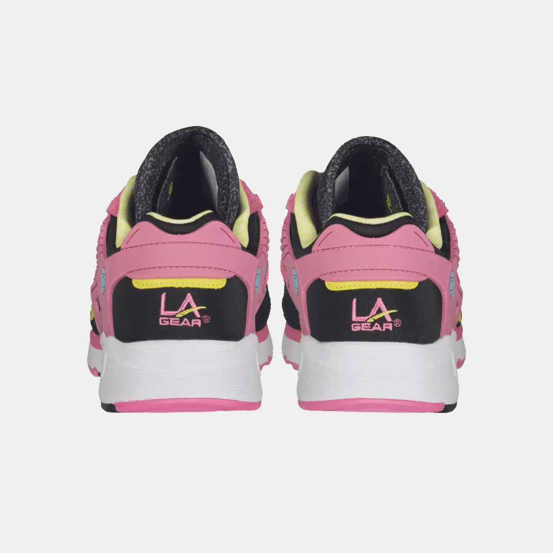 LA Gear Women's Catapult Light-Up Low Top | Black x Pink Back View.
