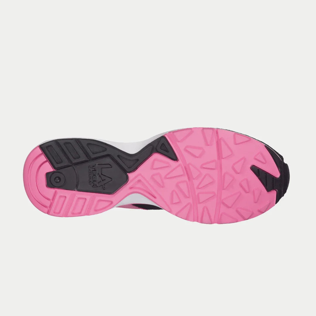 LA Gear Women's Catapult Light-Up Low Top | Black x Pink Bottom View.