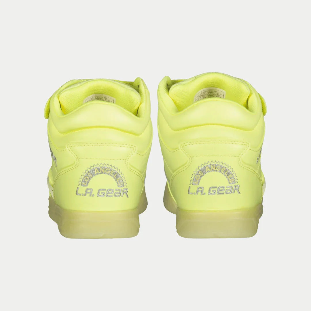 LA Gear Women’s Flame High-top Neon Yellow Glow Back View.