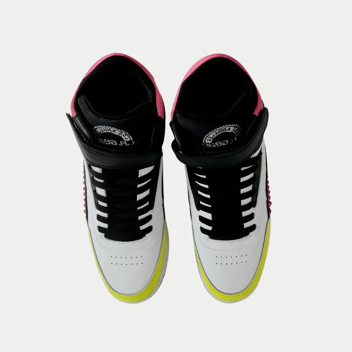LA Gear Women's Flame Retro High-top Black, Pink and Lime Top View