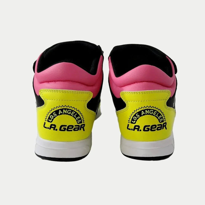 LA Gear Women's Flame Retro High-top Black, Pink and Lime Back View.