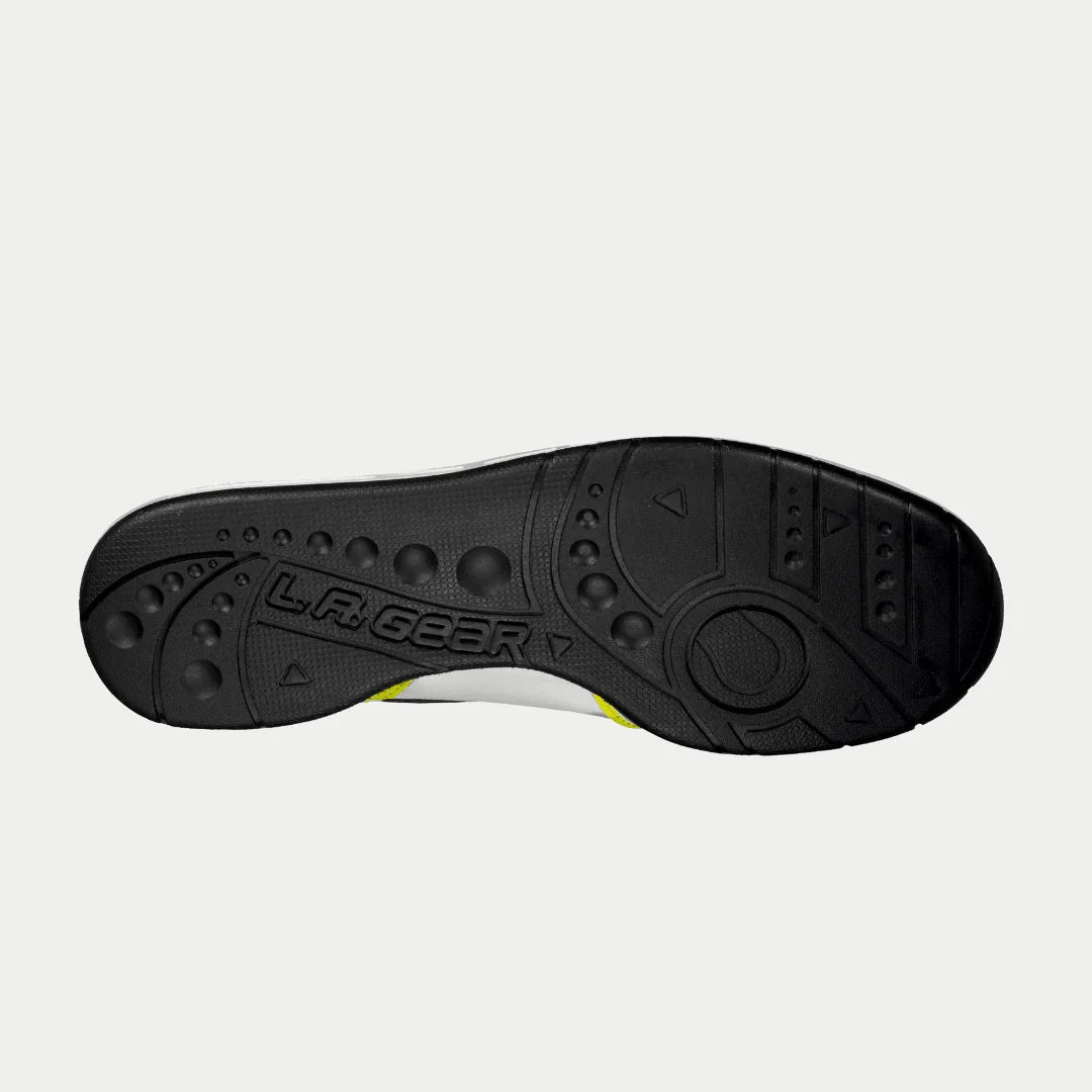 LA Gear Women's Flame Retro High-top Black, Pink and Lime Bottom View.