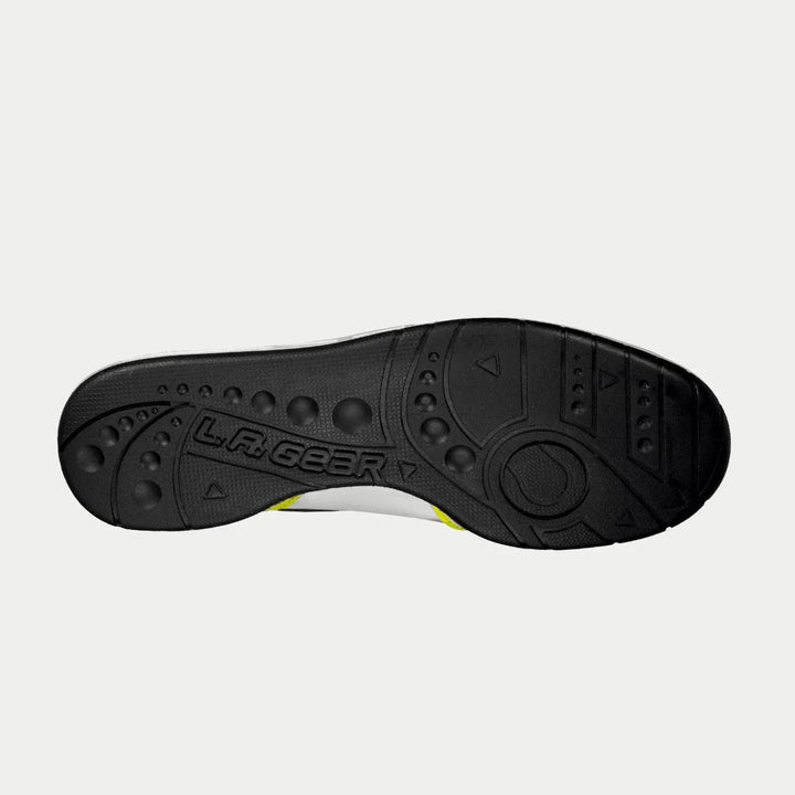 LA Gear Women's Flame Retro High-top Black, Pink and Lime Bottom View.