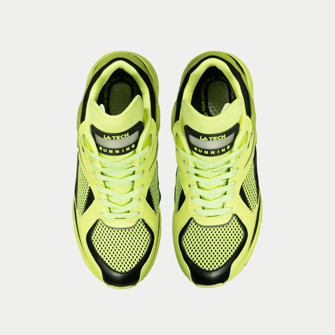 LA Gear Women's Light-Up x Glow Low Top Neon Yellow and Black Top View.