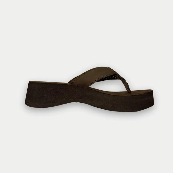 LA Gear Women’s Malibu Flip-Flop Brown Wedge