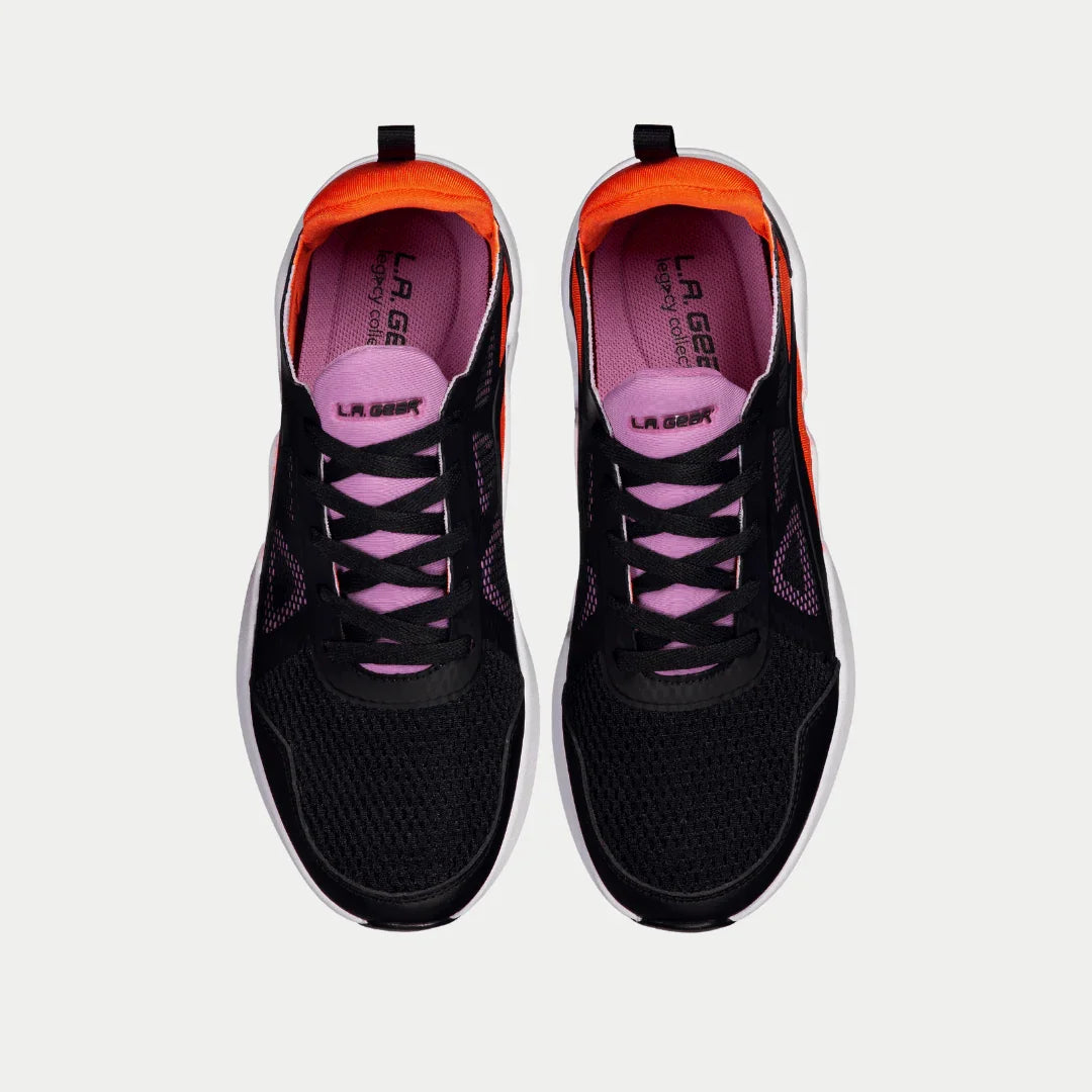 LA Gear Women’s Tarzana Low Top Black x Orange Top View.