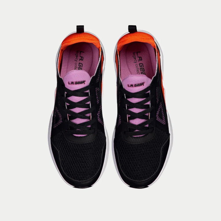 LA Gear Women’s Tarzana Low Top Black x Orange Top View.