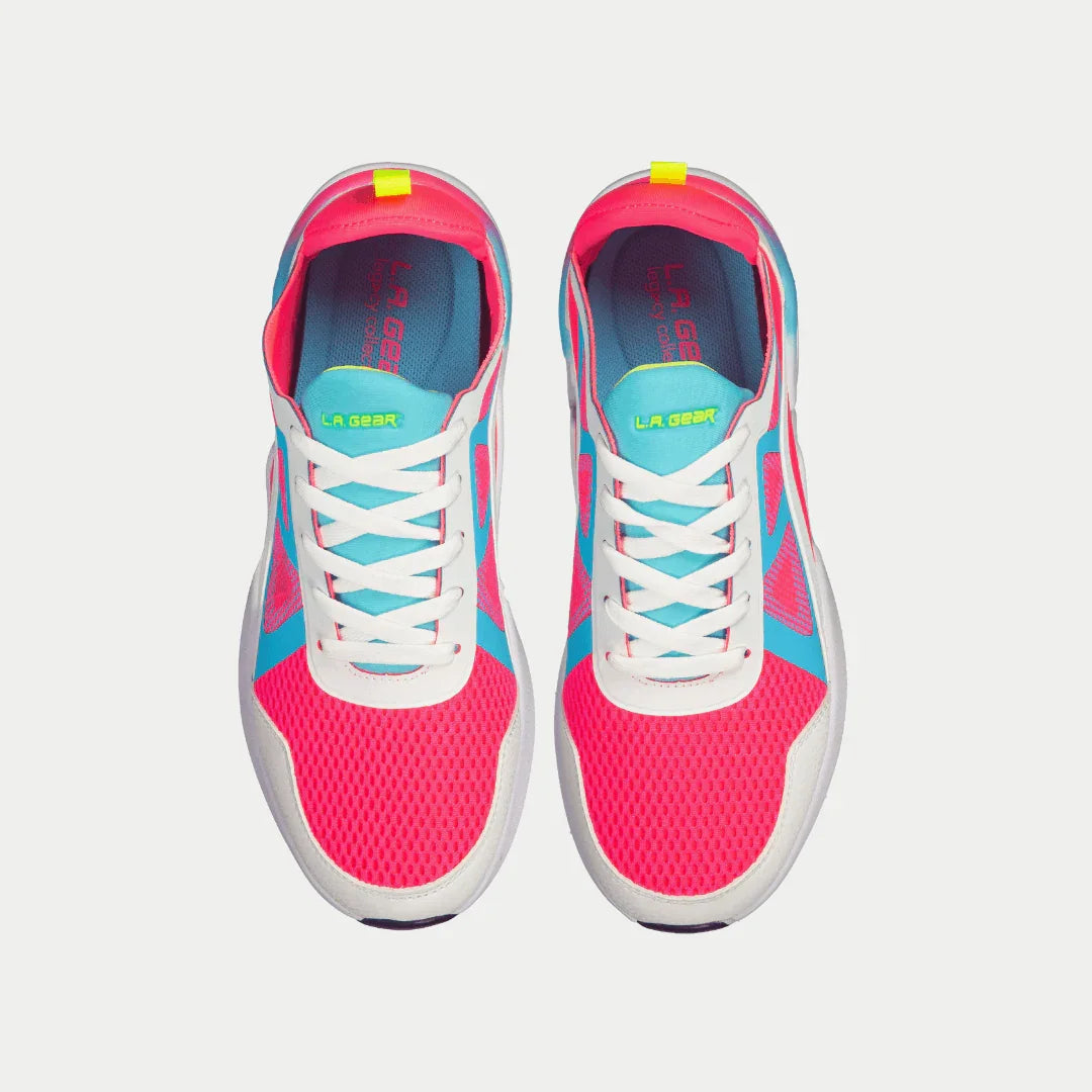 LA Gear Women's Tarzana Low Top White and Pink Top View.