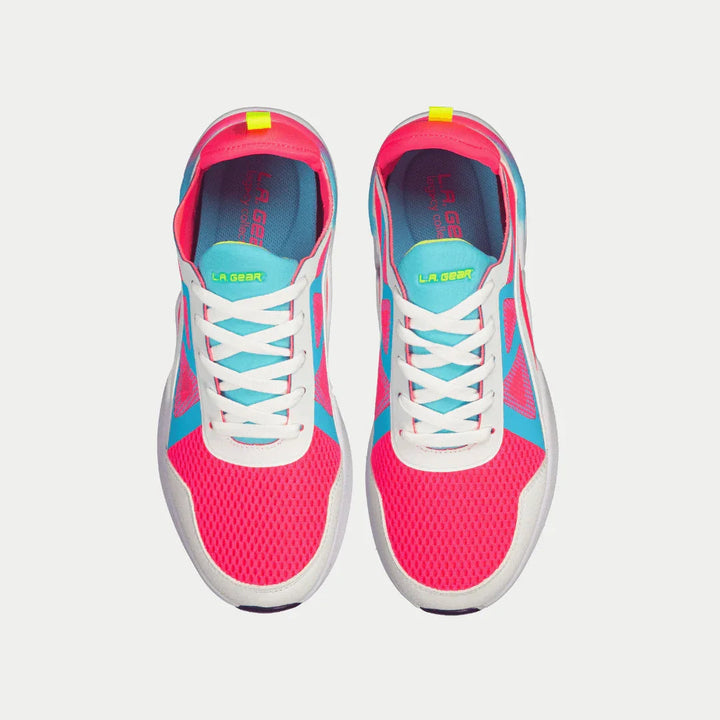 LA Gear Women's Tarzana Low Top White and Pink Top View.