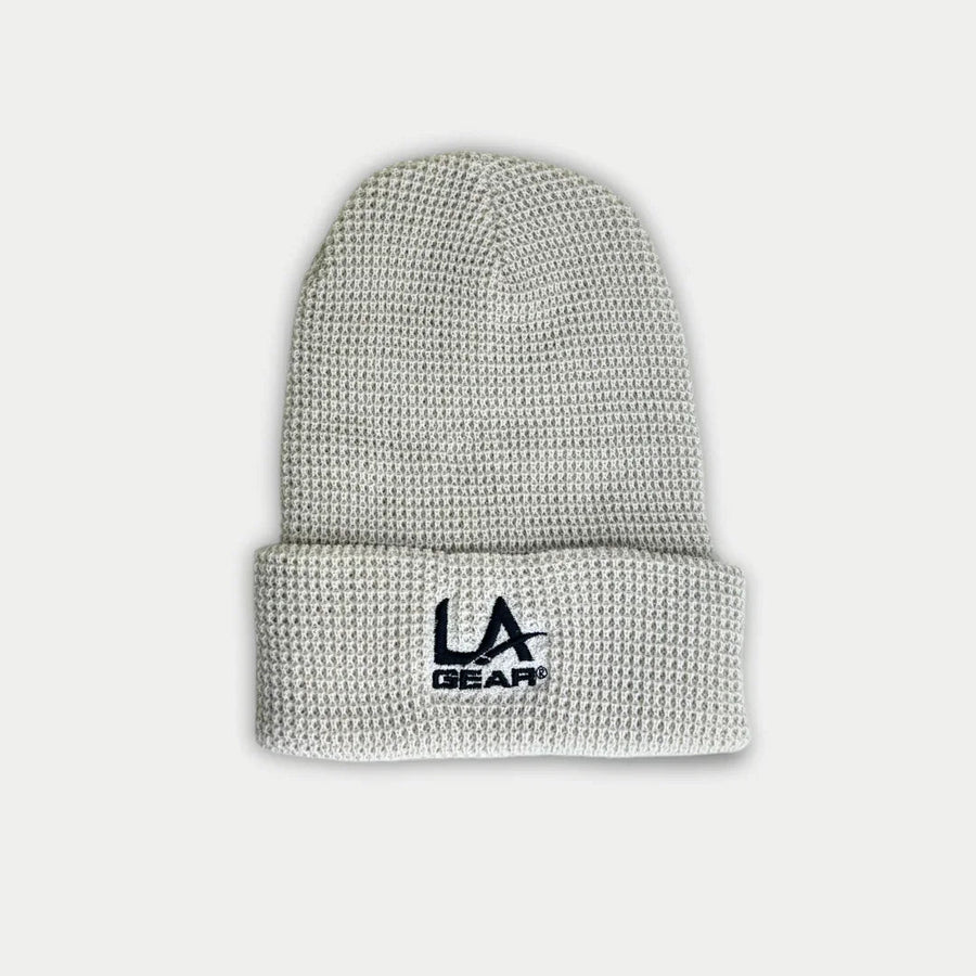 LA Gear Cuffed Waffle Embroidered Beanie Off-White