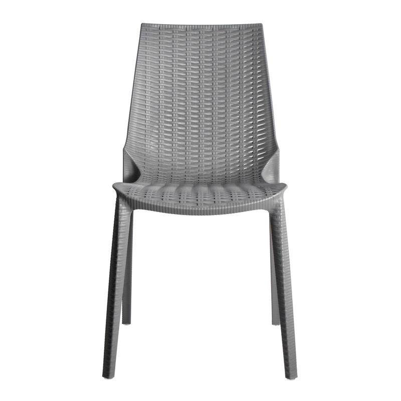 LeisureMod Kent Outdoor Patio Plastic Dining Chair, Set of 2 Grey Front View.