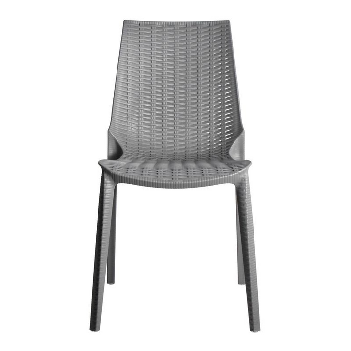 LeisureMod Kent Outdoor Patio Plastic Dining Chair, Set of 2 Grey Front View.