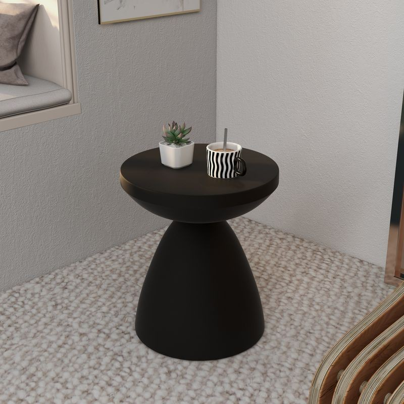 LeisureMod Dune Collection Fiberglass Outdoor Side Table in Black in Room.