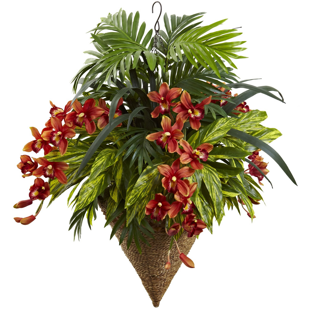 Mixed Tropical and Cymbidium Hanging Basket