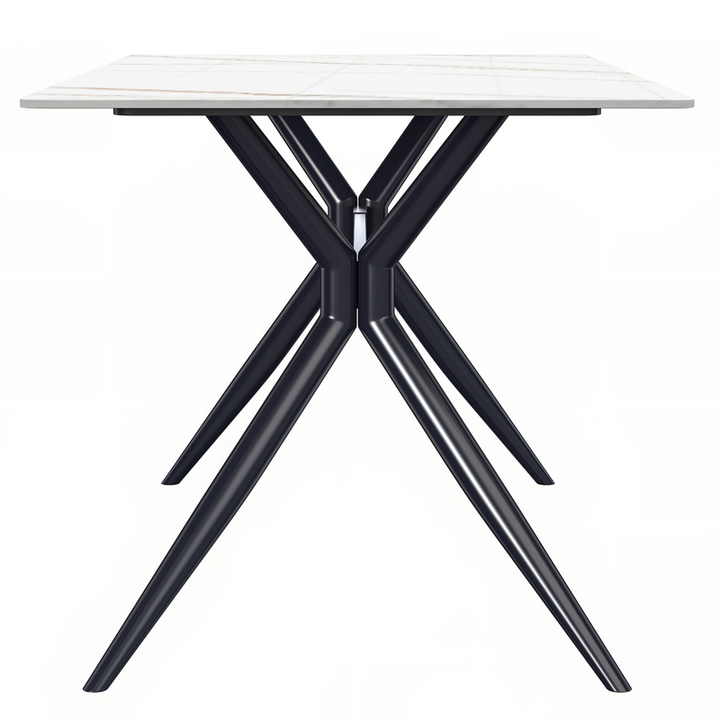 LeisureMod 7-Piece Dining Set with Rectangular Sintered Stone Dining Table and 6 Velvet Dining Side Chairs with Wicker Back Black Table Photo.