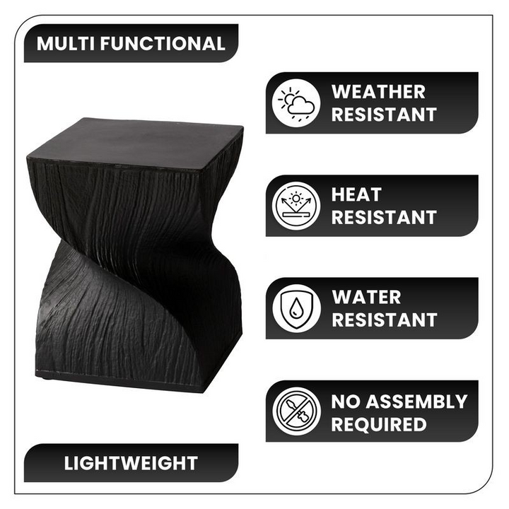 LeisureMod Onyx Collection Fiberglass Outdoor Side Table in Black Details.