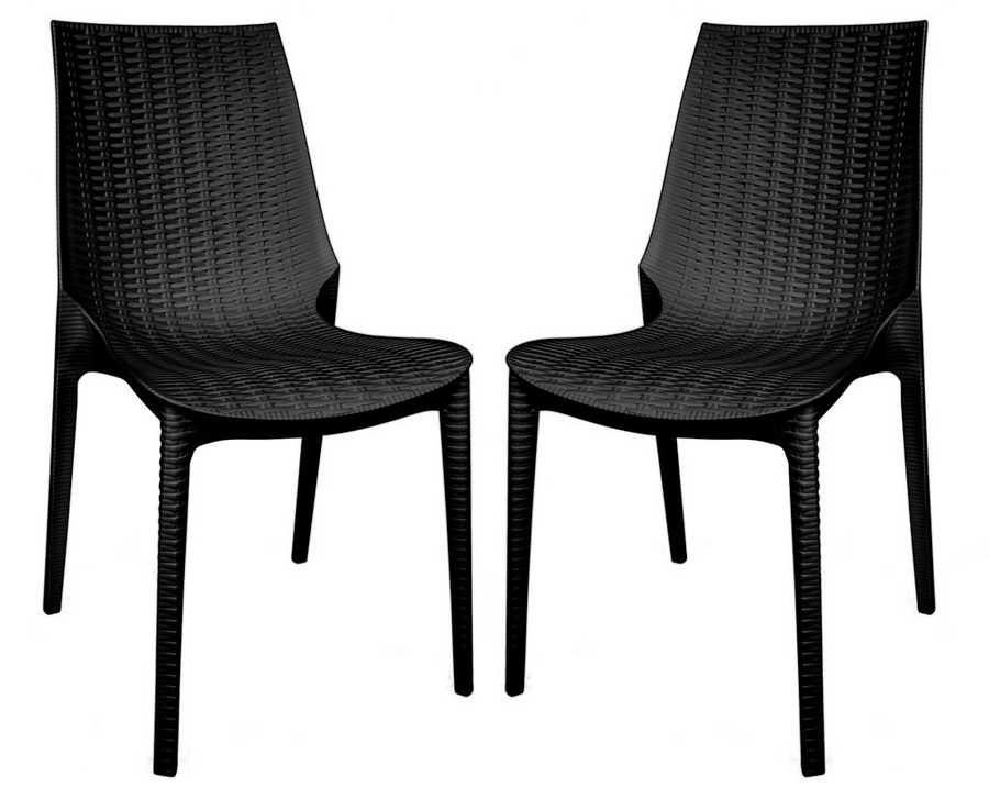 LeisureMod Kent Outdoor Patio Plastic Dining Chair, Set of 2 Black