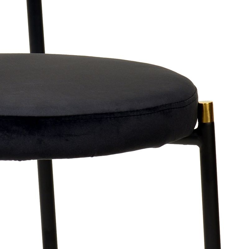 LeisureMod 5-Piece Dining Set with 36" Round Dining Table Black Sintered Stone Top and Black Pedestal with 4 Velvet Dining Chairs in Black Steel Legs in Black Seat Closeup.