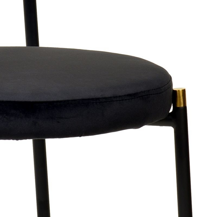 LeisureMod 5-Piece Dining Set with 36" Round Dining Table Black Sintered Stone Top and Black Pedestal with 4 Velvet Dining Chairs in Black Steel Legs in Black Seat Closeup.