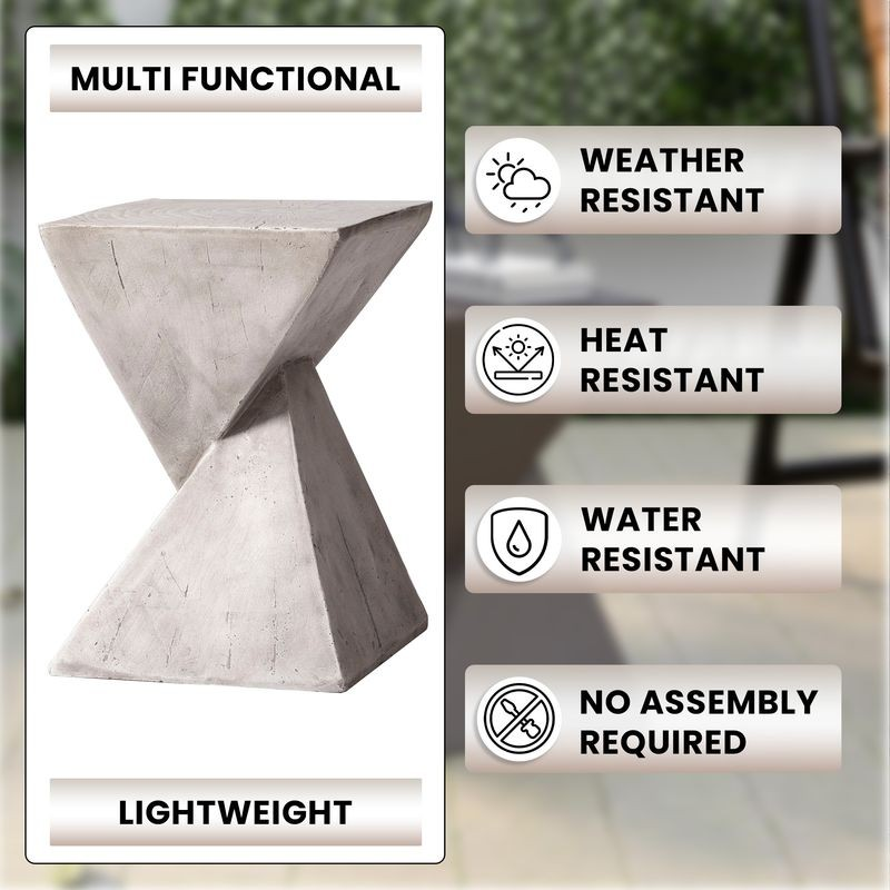 LeisureMod Glint Collection Fiberglass Outdoor Side Table in Marble White Details.