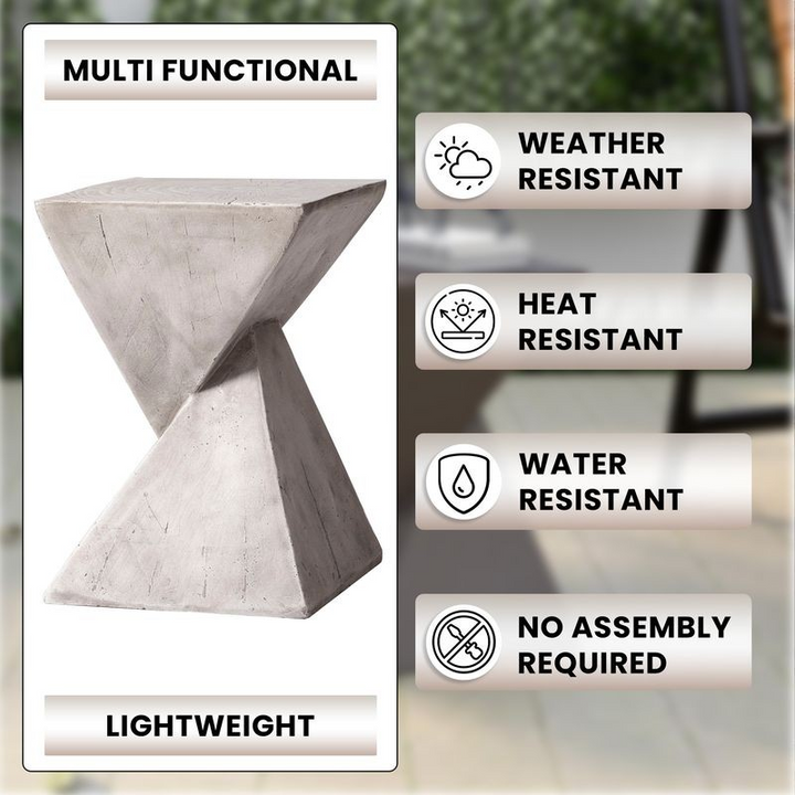 LeisureMod Glint Collection Fiberglass Outdoor Side Table in Marble White Details.