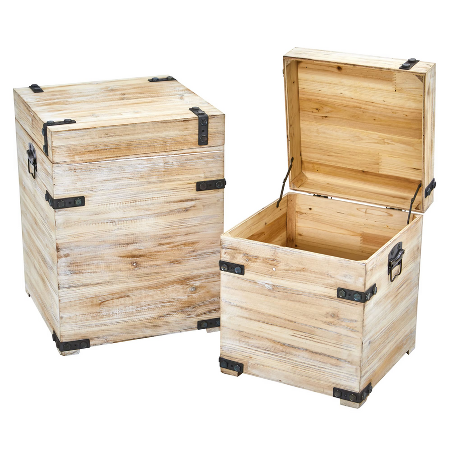 Decorative Whitewash Storage Boxes-Trunks with Metal Detail (Set of 2)