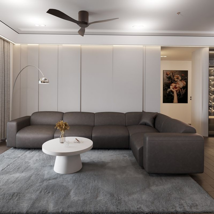 LeisureMod Whisper 6-Seater Conversation Set with Ottoman in Brown Photo.