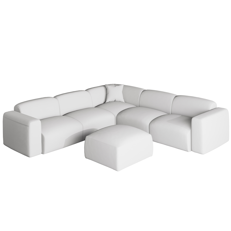 LeisureMod Whisper 6-Seater Conversation Set with Ottoman in Beige without Background.