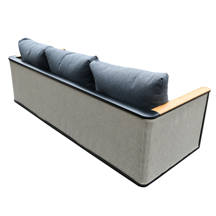 LeisureMod 4-Piece Conversation Set with Coffee Table, Sofa, and 2 Accent Chairs in Black Arvin Collection Black Back Couch View.