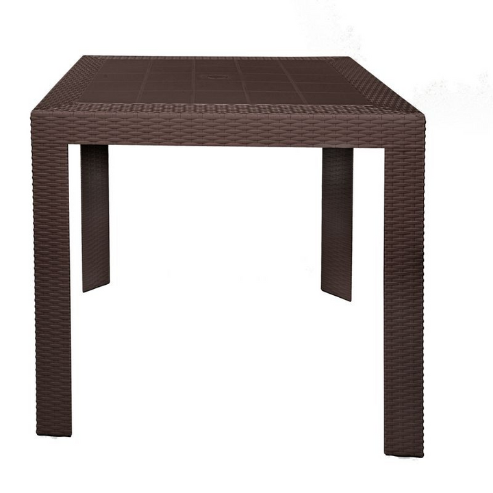LeisureMod Mace Weave Design Outdoor Dining Table Brown Front View.