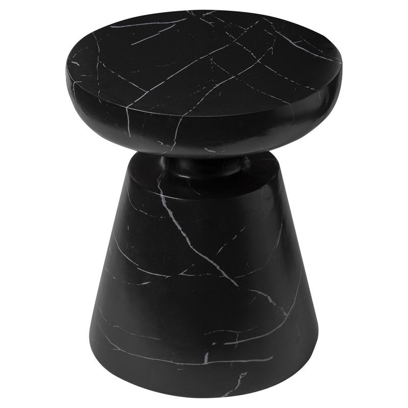 LeisureMod Isle Collection Fiberglass Outdoor Side Table in Marbled Black Closeup.