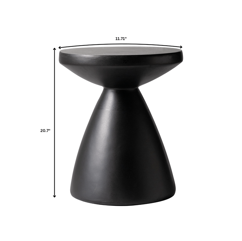 LeisureMod Dune Collection Fiberglass Outdoor Side Table in Black Dimensions.