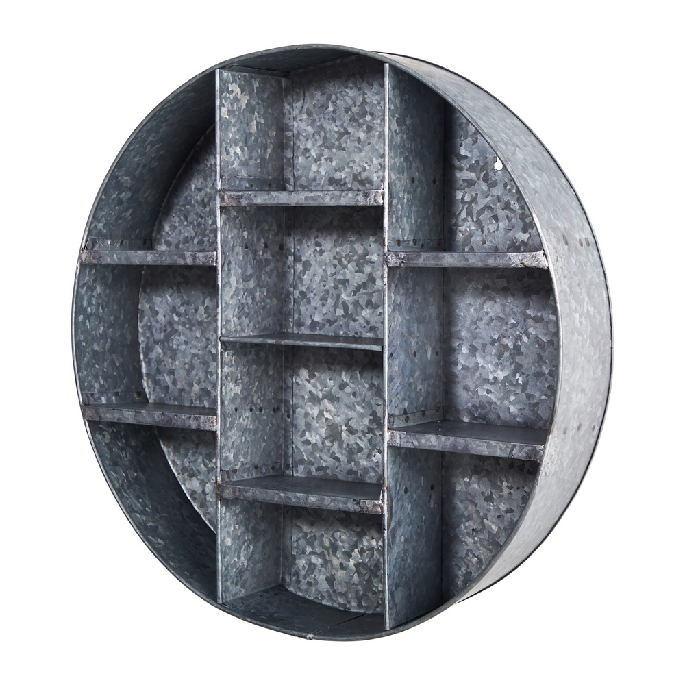 18” Galvanized Round Metal Wall Mounted Shelf System Angled