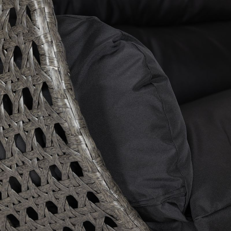 LeisureMod Charcoal Wicker Hanging 2 person Egg Swing Chair Black Closeup.