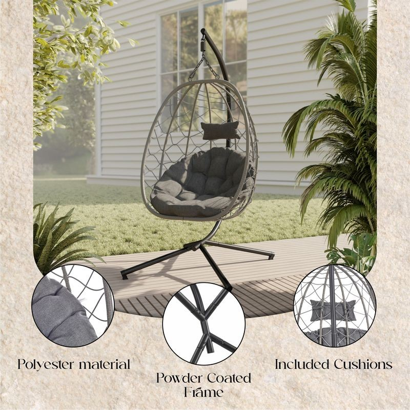 Leisuremod Summit Series Outdoor Egg Swing Chair in Grey with Light Grey Cushions Light Grey Description.